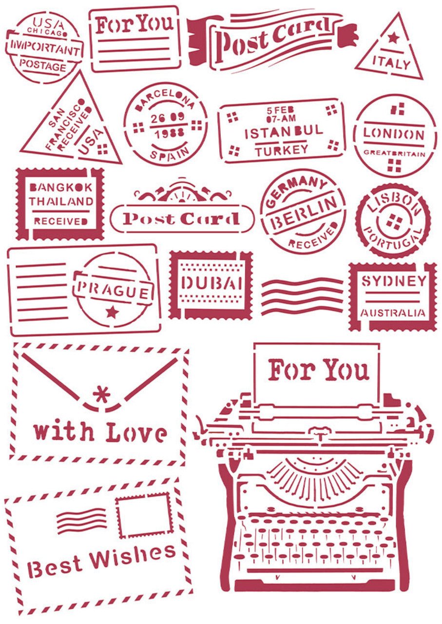 Stamperia Stencil G Romantic Christmas Type Writer
